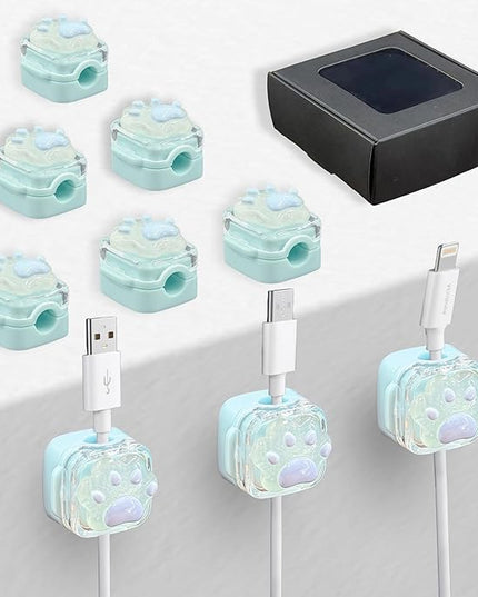 9Pack Magnetic Cable Clips for Nightstand, Adhesive Night-Glowing Cord Holder Organizer for Office Home Desk Wall Car (Blue,Cat)