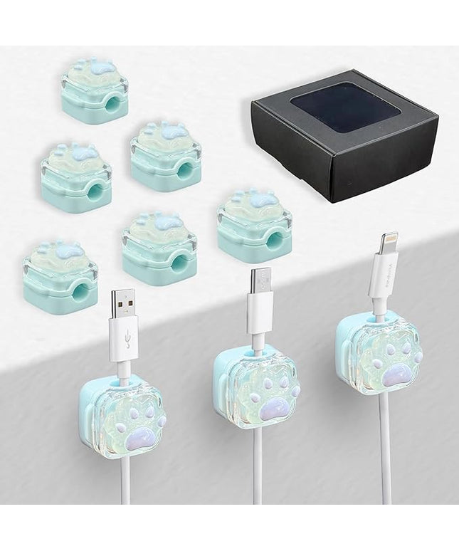 9Pack Magnetic Cable Clips for Nightstand, Adhesive Night-Glowing Cord Holder Organizer for Office Home Desk Wall Car (Blue,Cat)