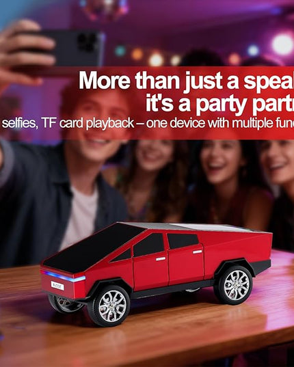 Futuristic Pickup Truck Replica Bluetooth Speaker with LED Display Screen – TWS Stereo, FM, USB/TF Playback, LED Lights, Built-in Mic, Gift for Car Lovers & Tech Fans (Red) (Red)