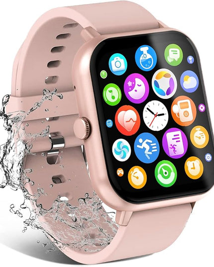 Smart Watch for Men Women Compatible with IOS Android Phone, 1.83" Full Touchscreen IP68 Waterproof Smart Watches,Fitness Tracker with Make/Recive Call 123+ Sport Modes Heart Rate/Sleep Monitor,Pink