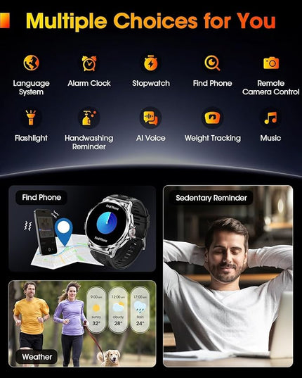 SUNKTA Military Smart Watch for Men,1.85" HD/800mAh Battery Smart Watches for Android iOS (Bluetooth Call Answer/Calls) Fitness Tracker with Heart Rate/Sleep Tracking/Blood Oxygen Black