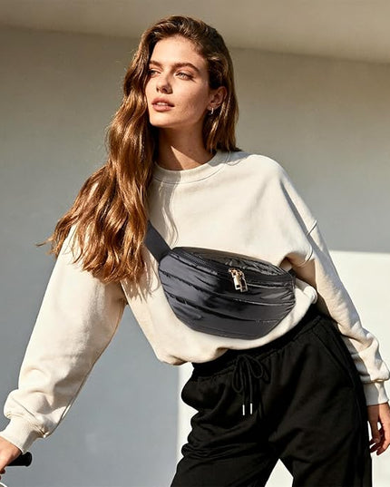 Fanny Packs for Women Fashion Waist Packs Quilted Puffer Belt Bag Puffy Crossbody Bags Sling Purse for Women Travel Running