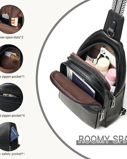 Sling Bag for Women Cross Body Bags Fanny Packs Shoulder Bag Sling Backpack Vegan Leather Trendy Travel Purses Black