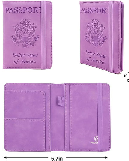 Melsbrinna Premium Leather Passport Holder Covers Case, Waterproof Rfid Blocking Travel Wallet Passport Holder with Pen Holder, Cute Passport Book for Women/Men