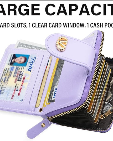 Multi-Purpose Wallet High Capacity Card Holder Zipper Coin Purse with Wristlet Bracelet Keychain Silicone Beaded Bangle Key Ring