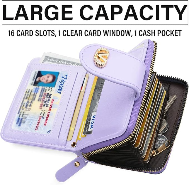Multi-Purpose Wallet High Capacity Card Holder Zipper Coin Purse with Wristlet Bracelet Keychain Silicone Beaded Bangle Key Ring