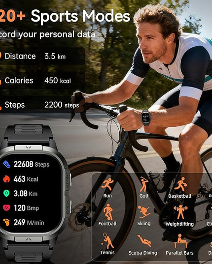 Smart Watch for Men Fitness Tracker: Make/Answer Call Military Smart Watches for Men Digital Watches Heart Rate Monitor Waterproof Running Smartwatch Android Phones iPhone Samsung Compatible 2 Bands