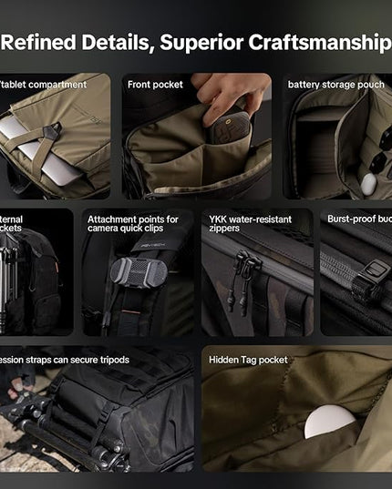 PGYTECH OneMo TAC 35L Tactical Camera Backpack, Waterproof DSLR/SLR/Mirrorless Photography Camera Bag with 15.6" Laptop Sleeve, Tripod Holder & Rain Cover (Dark Night Camo)