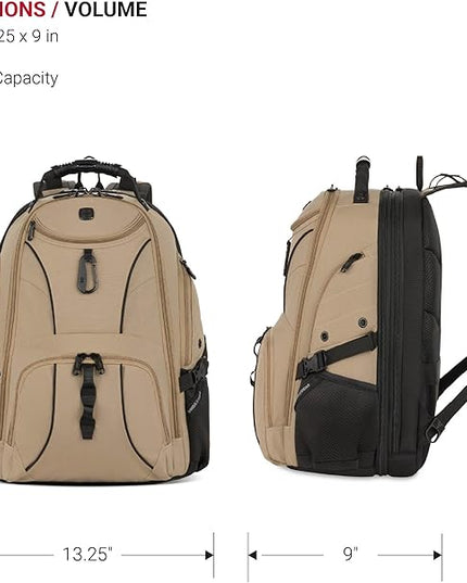 SwissGear 1900 ScanSmart 17” Laptop Backpack Brown– Reflective Tech Backpack with ScanSmart Compartment – Multiple Organizer Pockets & RFID Scan Blocking Technology