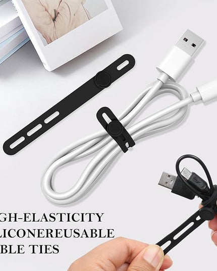 Donruby 30Pcs Silicone Cable Ties - Reusable & Washable with Adjustable Locking Buckles, High Elasticity Cable Management Straps for Home, Office, School, Travel Essential Cord Organizer (Black)