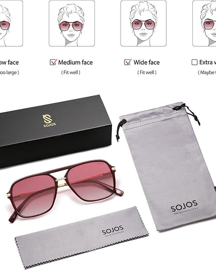 SOJOS Sunglasses for Women & Men, Square, Retro, Polarized Lens, Trendy Aviator, 90s Shades