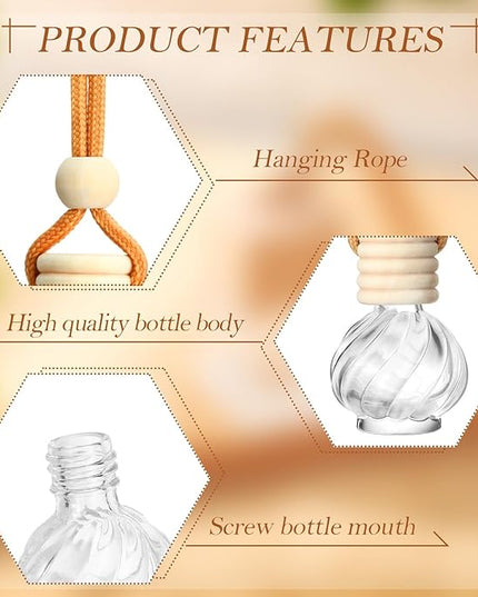 Rtteri 50 Pcs Car Air Fresheners Diffuser for Essential Oil Empty Hanging Bottle Glass Bottles Refillable Perfume Pendant Aromatherapy Fragrance Ornament Decor(Classic Style)