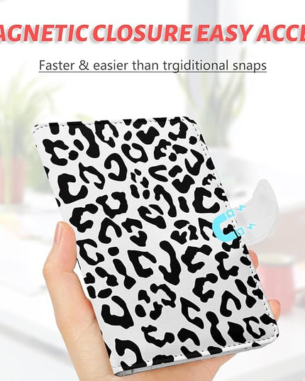 Passport Holder, Travel Wallet Cover with Pen Loop | Cute RFID Blocking Leather Case with Magnetic Closure for Travel Essentials-Leopard
