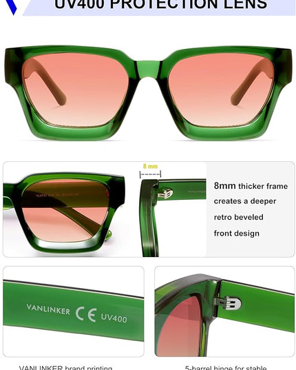 VANLINKER Thick Square Sunglasses for Men Women Retro Chunky Rectangle Shades UV400 Protection VL9731