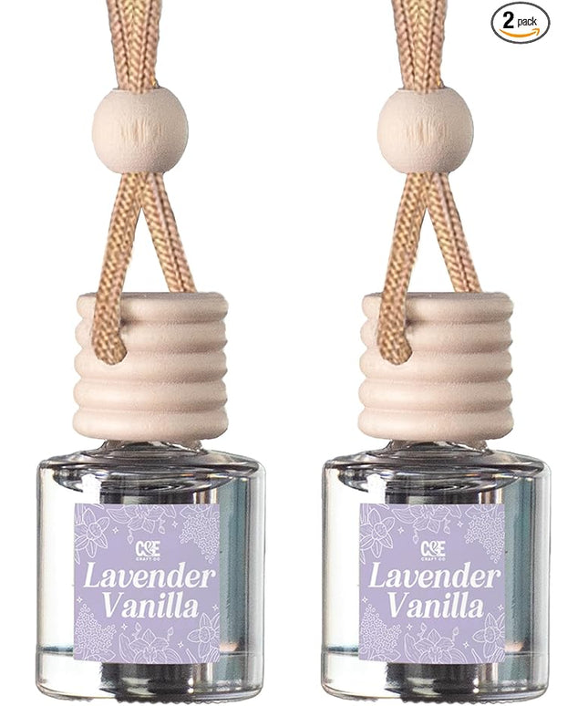 C&E Craft Co Hanging Car Air Freshener Diffuser 2 Pack, Long Lasting Fragrance Oil Car Freshener, Glass Bottle Auto Air Freshener, Made in USA (Lavender Vanilla)