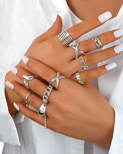 KISS WIFE Goldenen Silvery Black Kunckle Rings Set for Women, Dainty Simple Trendy Cute Stackable Finger Rings Pack, Perfect for Stacking Layering on Thumb and Knuckle, Mixed Size, Jewelry Gift