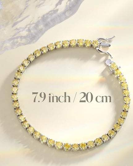 FANCIME Birthstone Bracelet Sterling Silver Gemstone Tennis Bracelets Fine Jewelry Wedding Bridal Prom Birthday Gift for Women Her, Length 7.2 Inch Width 4mm