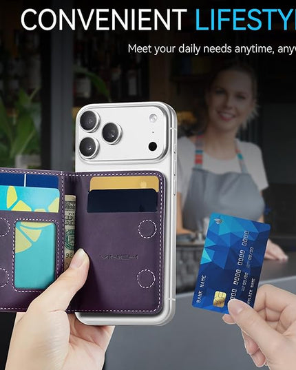 Vinich for MagSafe Wallet Magnetic RFID Blocking Card Holder Compatible with MagSafe Phones and Cases, Strong Magnet Minimalist Phone Wallet for iPhone 17/16/15/14/13/12/ Pro/Max/Plus, Vintage Purple
