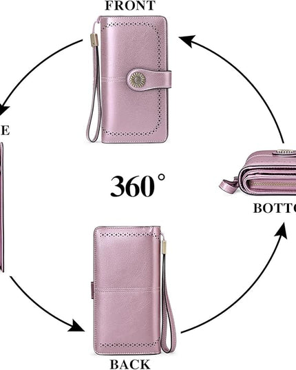 SENDEFN Wallets for Women Leather Credit Card Holder with RFID Blocking Large Capacity Wristlet | with RFID Blocking, Large Capacity, Wristlet, with RFID Blocking, Large Capacity, Wristlet