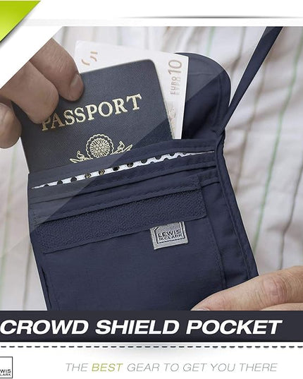 Lewis N. Clark RFID Blocking Stash Neck Wallet, Travel Pouch + Passport Holder for Women & Men, Navy