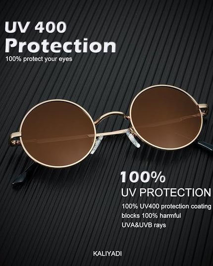 KALIYADI Round Polarized Sunglasses for Men Women Retro Metal Hippie Circle Style Sun Glasses UV Protection