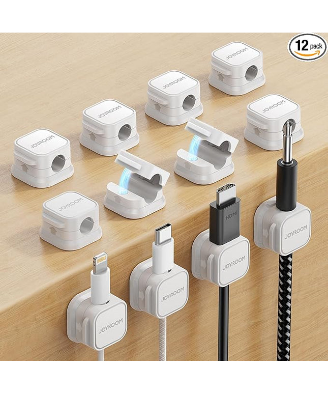 12 Pack Magnetic Cord Holder, Cord Organizer Cable Clip for Desk Management, JOYROOM Smooth Adjustable Cable Clip, Wire Holder Keeper Organizer for Home Office Desk Phone Car Wall Desktop Nightstand