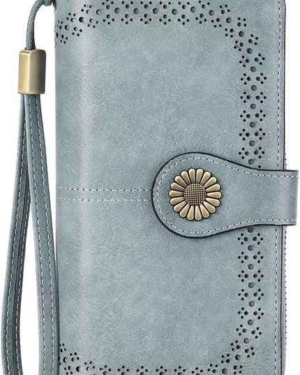 SENDEFN Wallet for Women RFID Blocking Leather Clutch Long Purse Large Capacity Credit Card Holder Wristlet