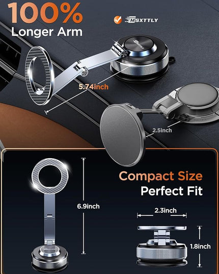 Car Phone Holder 360° Adjustable Tesla Magnetic Phone Mount Foldable Car Mount 2026 Zinc-Alloy Magsafe Phone Holders for Your Car for iPhone 17 Pro Max 16 15 14 13 12 Plus,Carbon Fiber