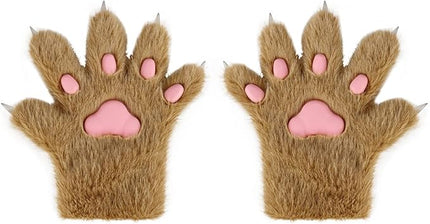 HAOAN Wolf Paw Gloves Faux Fur Cat Fingerless Mittens Winter Warm Cosplay Halloween Fancy Party Costume Accessories