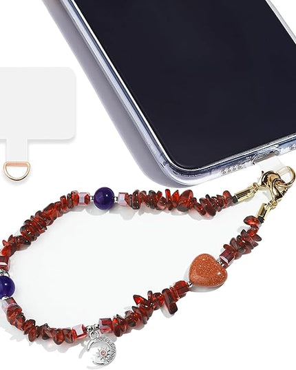 Marble Beaded Phone Wrist Strap,Detachable Phone Bracelet Strap with Tether Tab,Hands-Free Wristlet Strap (wine red)