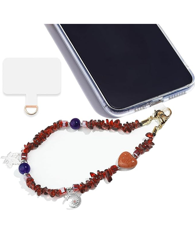 Marble Beaded Phone Wrist Strap,Detachable Phone Bracelet Strap with Tether Tab,Hands-Free Wristlet Strap (wine red)