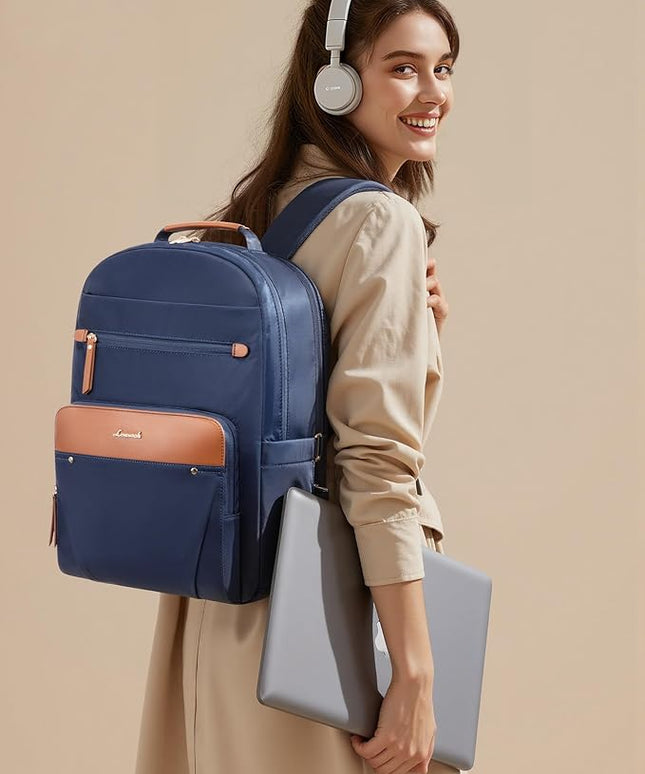 LOVEVOOK Laptop Backpack for Women with 2X Extra-Large Tumbler Pockets, 15.6" Work Backpack Purse, Travel Personal Item Bag, Carry On Business Computer Bag for Office, School, or Gift, Lustrous Indigo