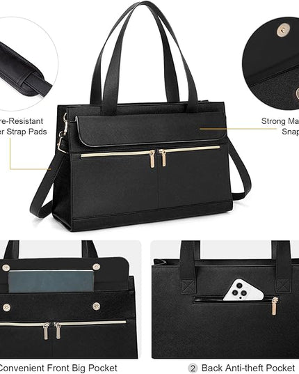 Laptop Bag for Women 15.6 Inch, Professional Tote Briefcase Purse, Eco-friendly Leather Teacher Bag Work Bag for Business