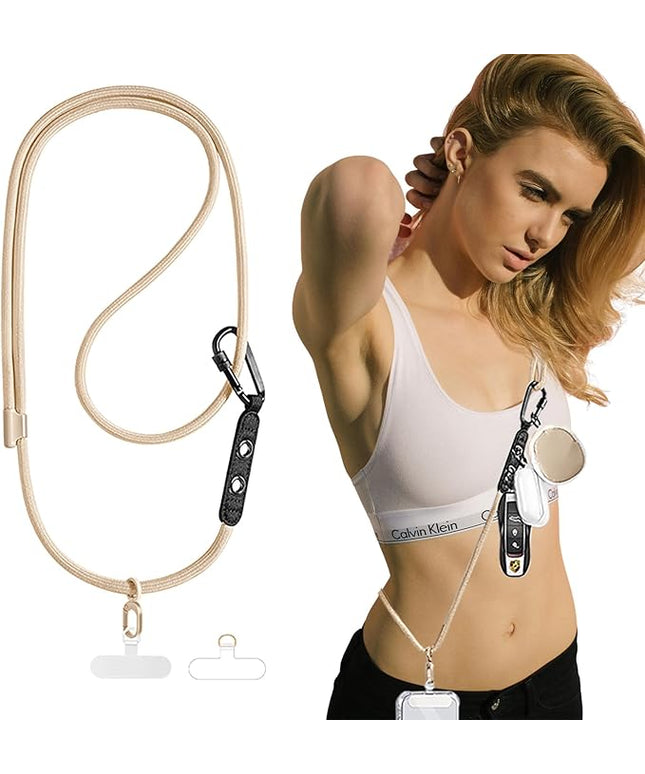 Phone Lanyard Phone Strap Crossbody with Hanging Loops 2 Tabs Adjustable Anti Theft for iPhone 17 Pro Max 16 All Phones Skin-Friendly Universal Cell Phone Neck Lanyard for Daily Outdoor Beige