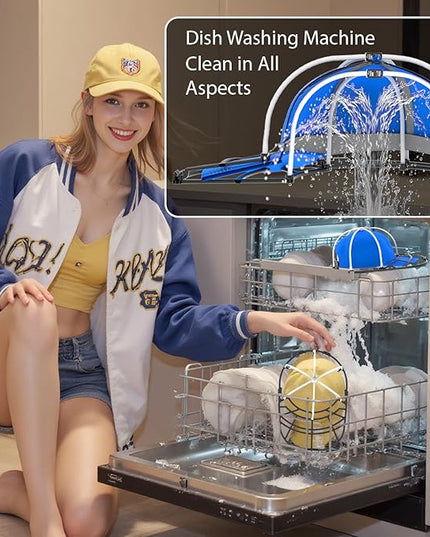 YEENOR Hat Washer Cage for Washing Machine - Baseball Cap Cleaner Rack, Ball Cap Washing, Dishwasher Safe, Perfect for Cleaning and Protecting Hats in Dishwasher (White/Black 1 Pack (Assembly))