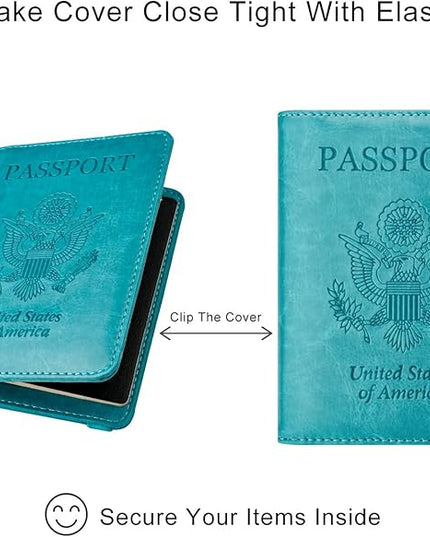 WALNEW Passport Holder for Travel, RFID Passport Cover Wallet for Women Men, PU Leather Passport Book Card Holder Case with Pen, Travelling Essentials for Flying