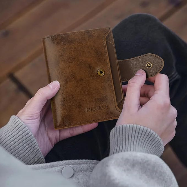 MKSSKEN Wallet Women,Rfid Blocking Leather Womens Wallet,Bifold Compact Carteras Para Mujer Card Holder with Removable ID Window(deepcoffee)