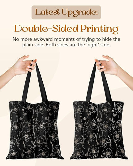 Canvas Tote Bag with Pockets - Aesthetic Reusable Totes for Women Ladies Cute Printed Cloths Canvas Shoulder Bag