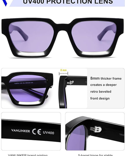 VANLINKER Thick Square Sunglasses for Men Women Retro Chunky Rectangle Shades UV400 Protection VL9731