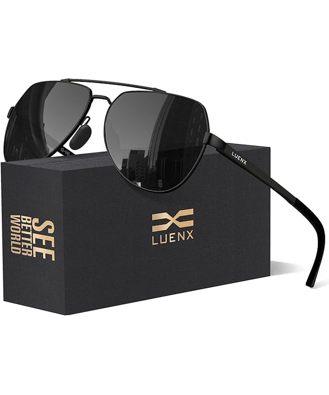 LUENX Aviator Sunglasses for Men Women Polarized New Shades Large Metal Frame - UV 400 Protection