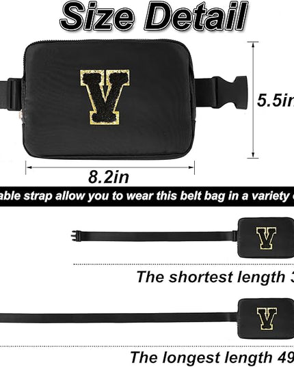 Uygafly Personalized Belt Bag for Women Girls - Fashion Mini Waist Packs with Adjustable Strap - Trendy Travel Fanny Pack Crossbody Bags with Initial Letter - Teen Gifts | Black,Black V
