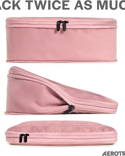 Aerotrunk Compression Packing Cubes for Travel - Luggage Organizer Bags - Double Zipper Packing Cubes for Suitcases (4-Pack, Rose)