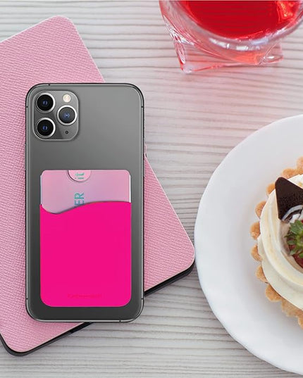 USA Merchant Card Holder for Back of Phone - Silicone Stick on Cell Phone Wallet for Credit Card, ID, Business Card - iPhone, Android and Most Smartphones - 3 Pack (Black,Pink,Grey)