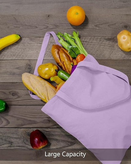 TOPDesign 24-Pack Economical 16"x15" Lavender Cotton Tote Bags, Lightweight Medium Reusable Grocery Shopping Cloth Bags, Suitable for DIY, Advertising, Promotion, Gift, Activity
