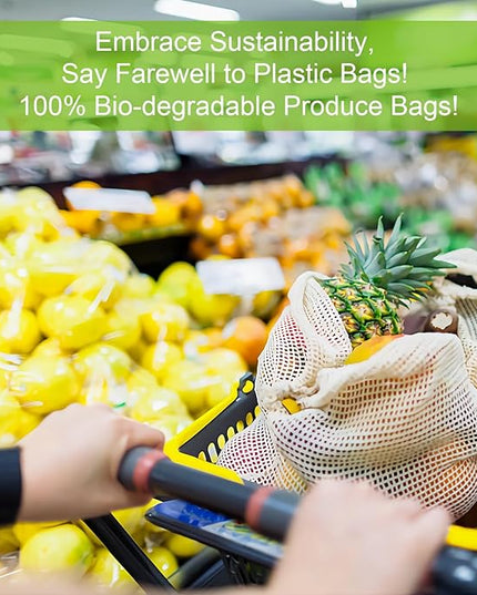 KerKoor Reusable Cotton Mesh Produce Bags - Produce Storage, Vegetable & Fruit Bags (6 Pack)