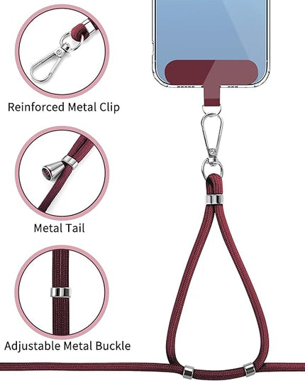CACOE Phone Lanyard 2 Pcs-1 Pcs Adjustable Neck Strap, 1 Pcs Wrist Strap, 2 Pcs Pads, Universal Crossbody Multifuctional Cell Phone Lanyards Compatible with Most Smartphones(Dark Red)