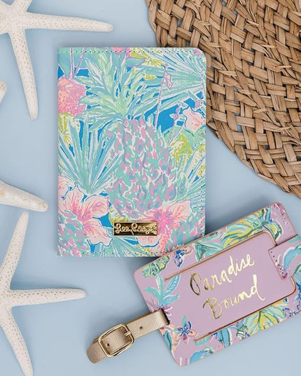 Lilly Pulitzer Vegan Leather Passport Holder, Cute Passport Cover, Travel Wallet with Credit Card Slots, Swizzle In
