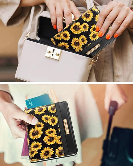 Passport Holder Cover Travel RFID Blocking Passport Cover Rose Gold Cute Flowers Passport Wallet with Elastic Band for Women