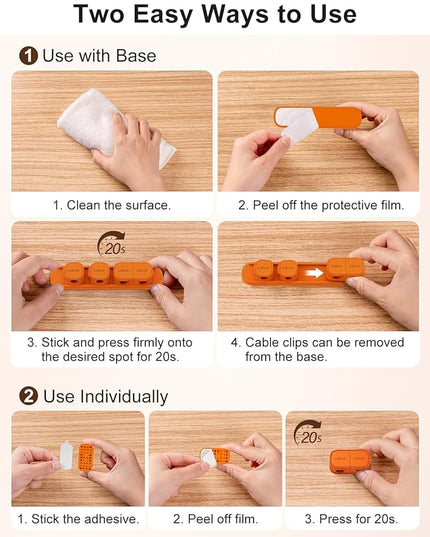 6 Pack Magnetic Cable Clips [1s Open/Lock], Laitver Cord Organizer Holder Strong Adhesive Desk Cable Management- Organize Charging Cords Neatly for Home, Office, Car,Desk, Nightstand-Orange