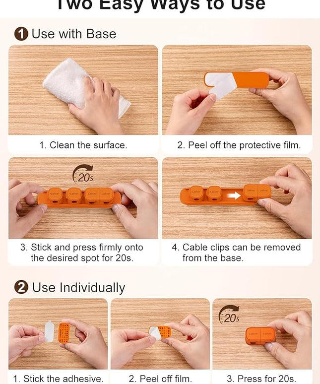 6 Pack Magnetic Cable Clips [1s Open/Lock], Laitver Cord Organizer Holder Strong Adhesive Desk Cable Management- Organize Charging Cords Neatly for Home, Office, Car,Desk, Nightstand-Orange